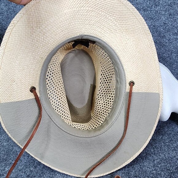 STETSON Airway Natural Straw Vented Panama Safari Hat Large Chin Strap Travel - Picture 11 of 16
